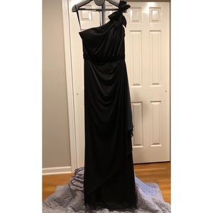 One Shoulder Chiffon and Velvet Detail Gown